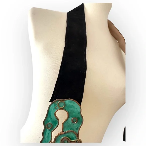 Vintage MCM Hubert Harmon Mayo Mexico Enamel Brass Brutalist Belt Buckle - Picture 11 of 11